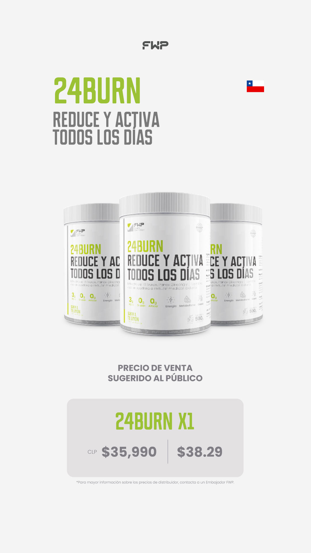 Precio de venta sugerido de 24BURN en Chile: $35.990 CLP
