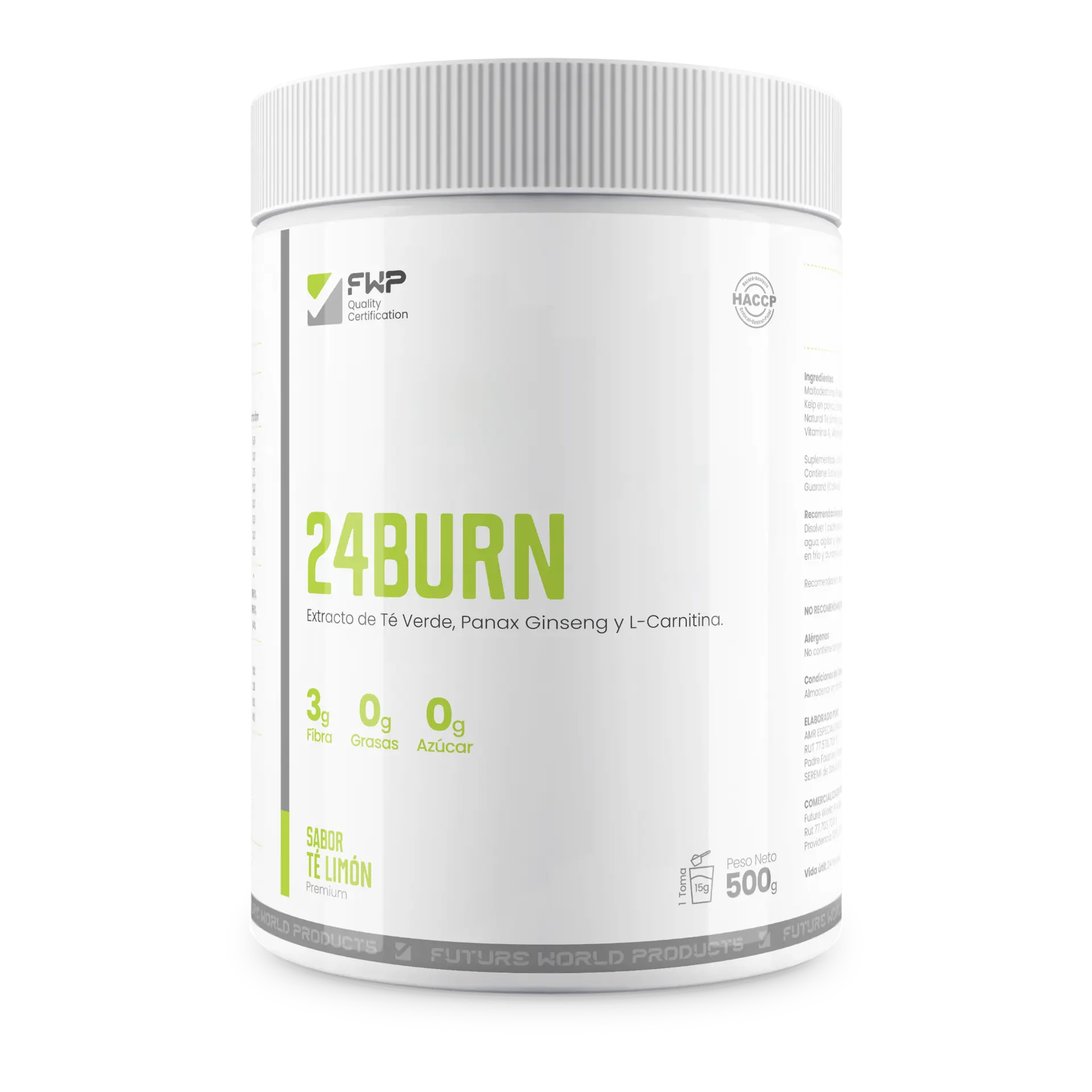 Pote de 24BURN 500 g sabor té limón, suplemento FWP Chile para metabolismo y activación