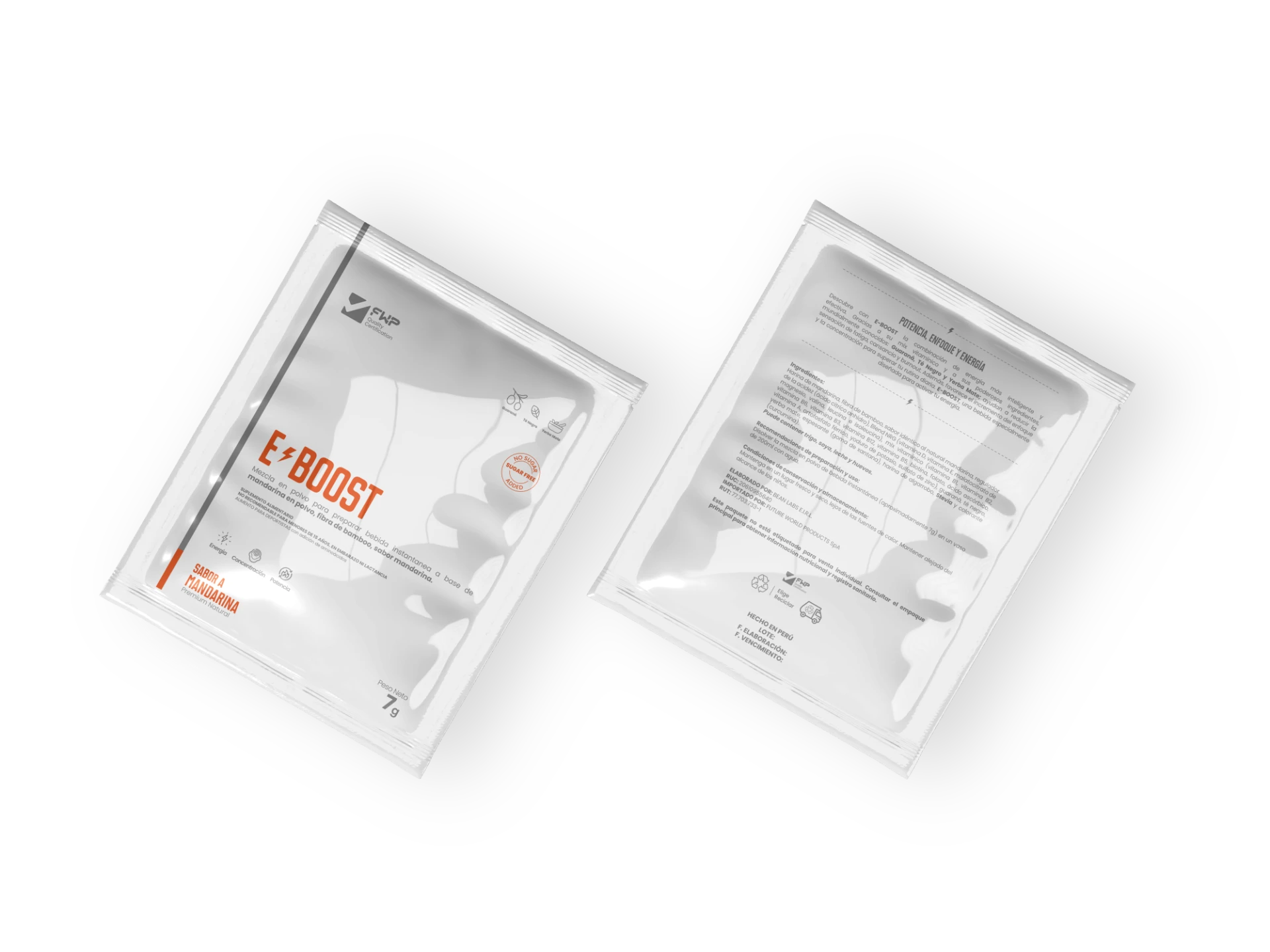 Sachet individual de E-BOOST de 7 g, sabor mandarina
